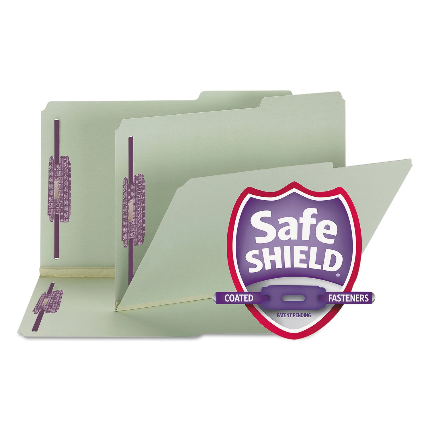 Recycled Pressboard Folders, Two SafeSHIELD Coated Fasteners, 2/5-Cut: Right, 2" Expansion, Legal Size, Gray-Green, 25/Box -