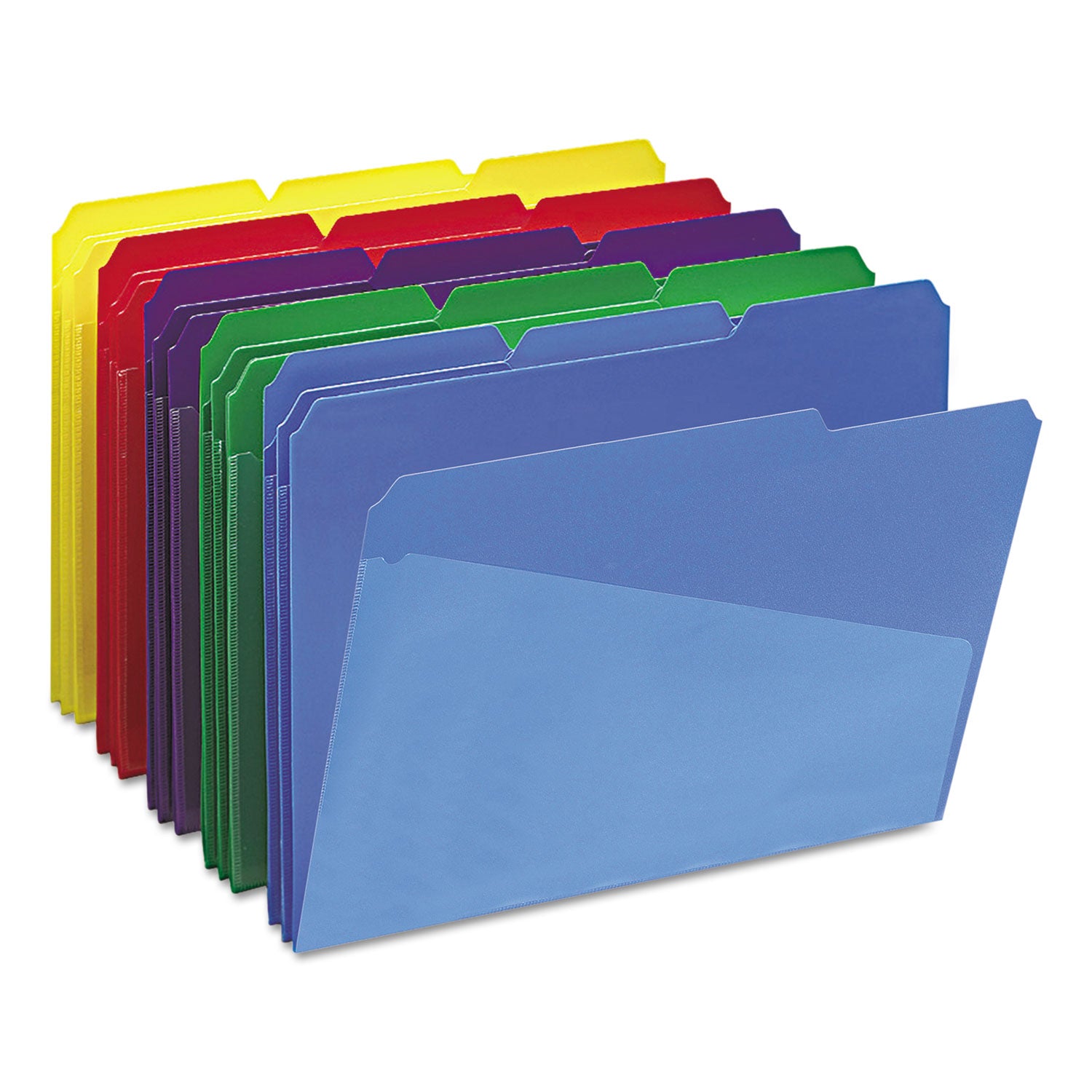 Poly Colored File Folders With Slash Pocket, 1/3-Cut Tabs: Assorted, Letter Size, 0.75" Expansion, Assorted Colors, 30/Box -