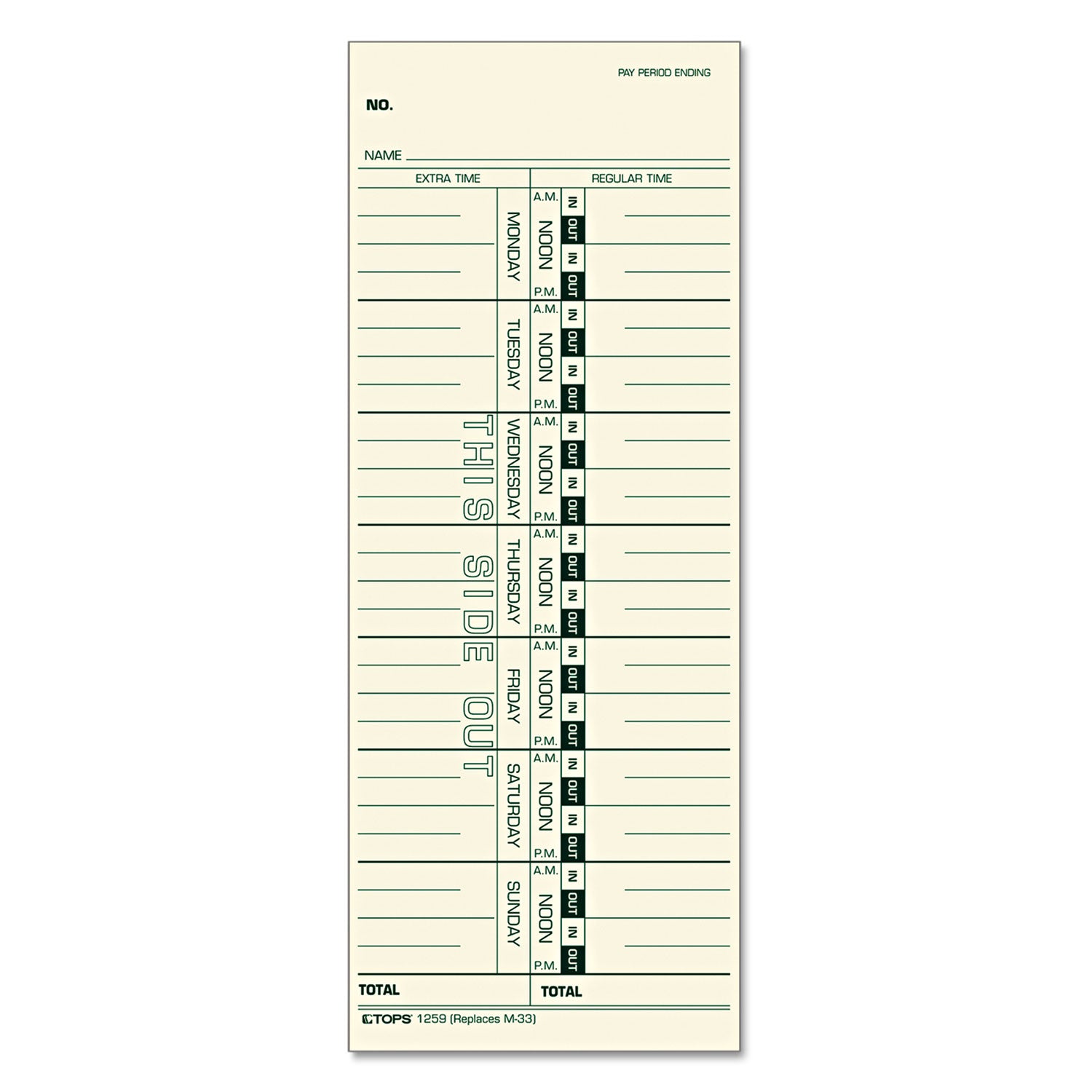 Time Clock Cards, Replacement for 10-800292/M-33, One Side, 3.5 x 9, 100/Pack -
