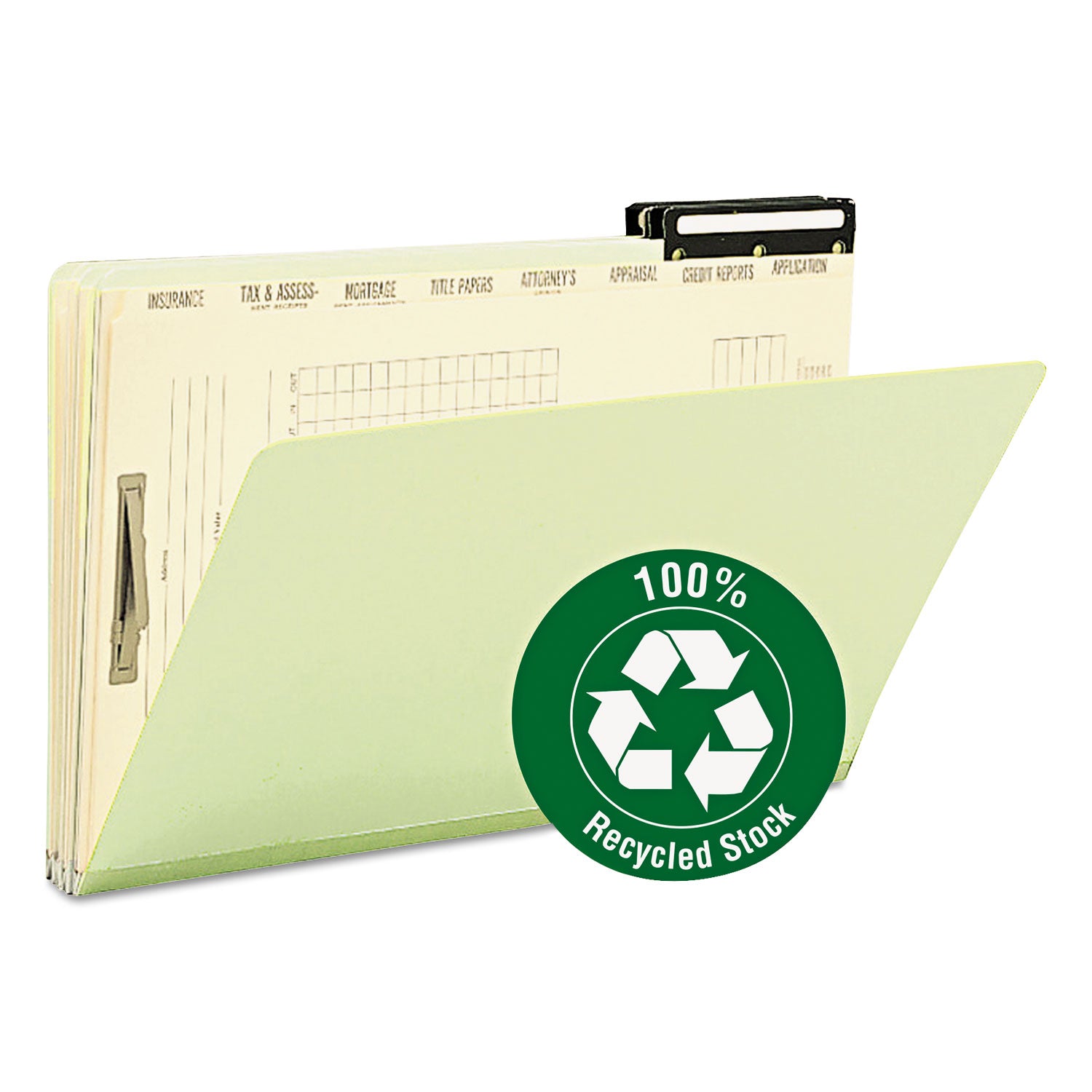 Pressboard Mortgage Folders, 1" Expansion, 8 Dividers, 1 Fastener, Legal Size, Green Exterior, 10/Box -