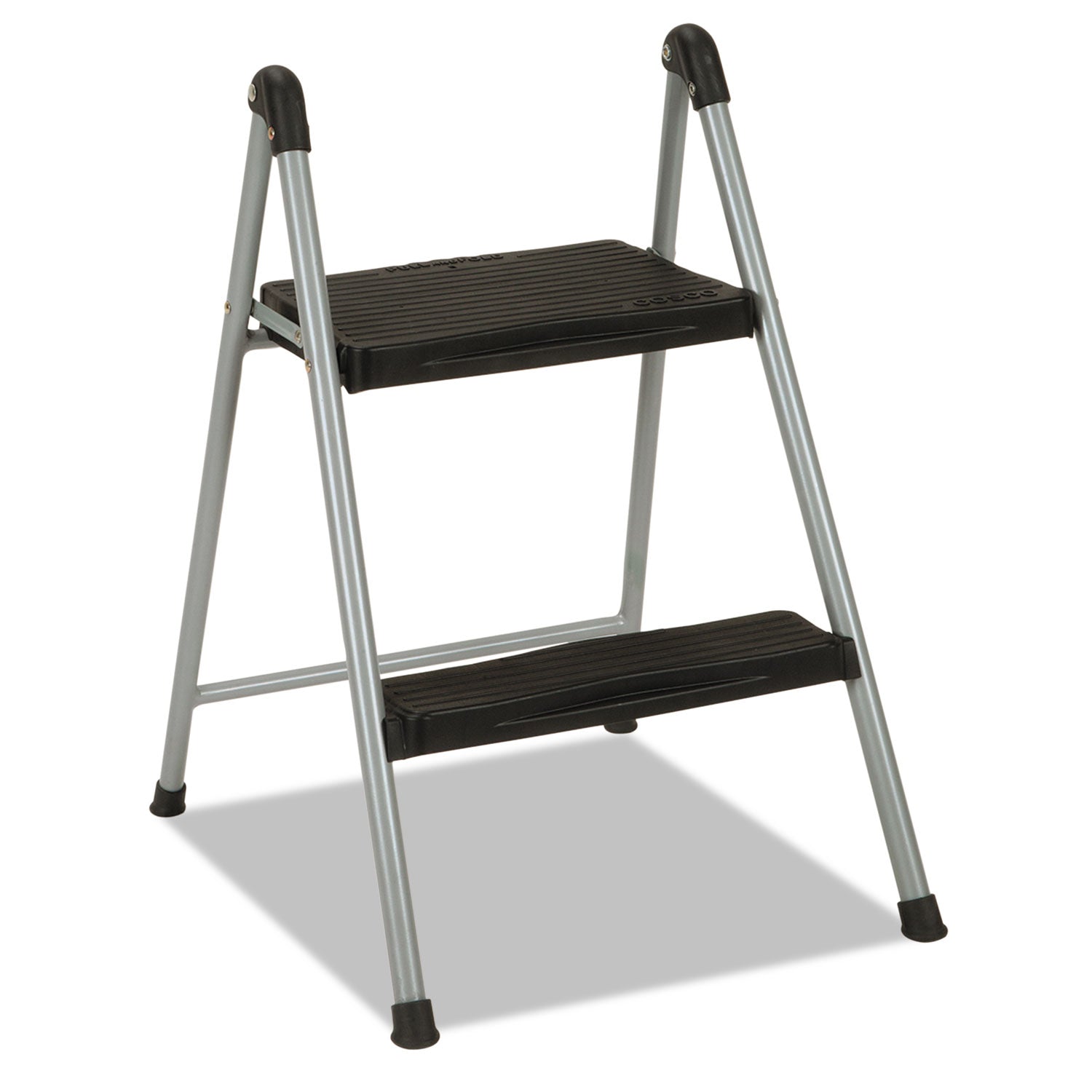 Folding Step Stool, 2-Step, 200 lb Capacity, 16.9" Working Height, Platinum/Black -