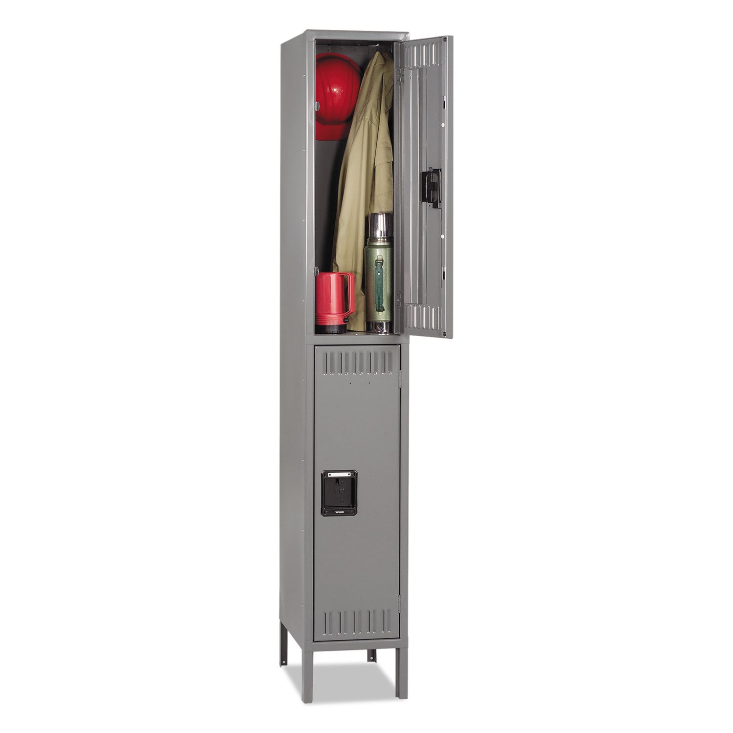 Double Tier Locker with Legs, Single Stack, 12w x 18d x 78h, Medium Gray -