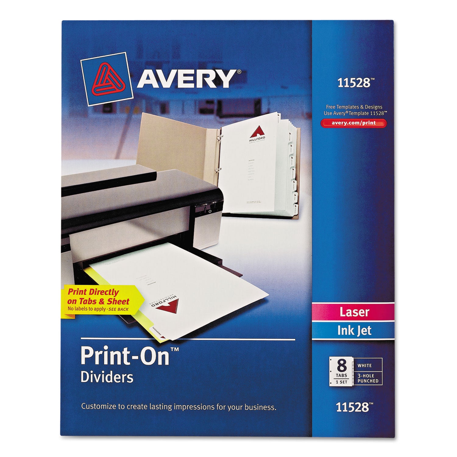 Customizable Print-On Dividers, 3-Hole Punched, 8-Tab, 11 x 8.5, White, 1 Set -