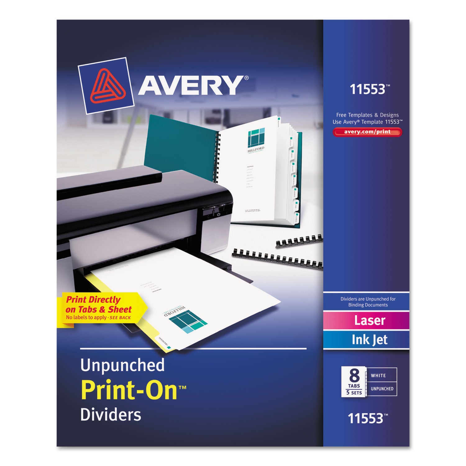 Customizable Print-On Dividers, Unpunched, 8-Tab, 11 x 8.5, White, 5 Sets -
