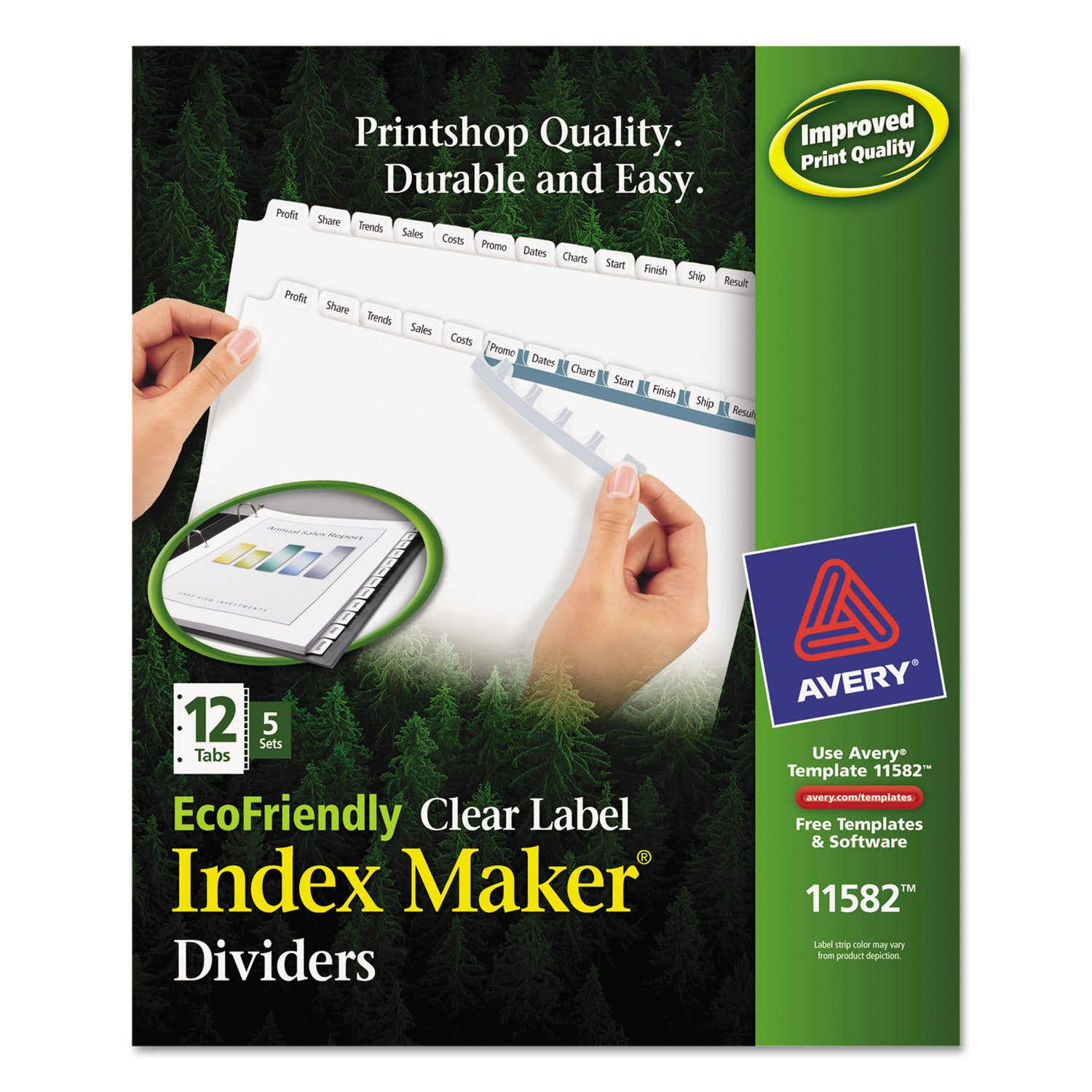 Index Maker EcoFriendly Print and Apply Clear Label Dividers with White Tabs, 12-Tab, 11 x 8.5, White, 5 Sets -