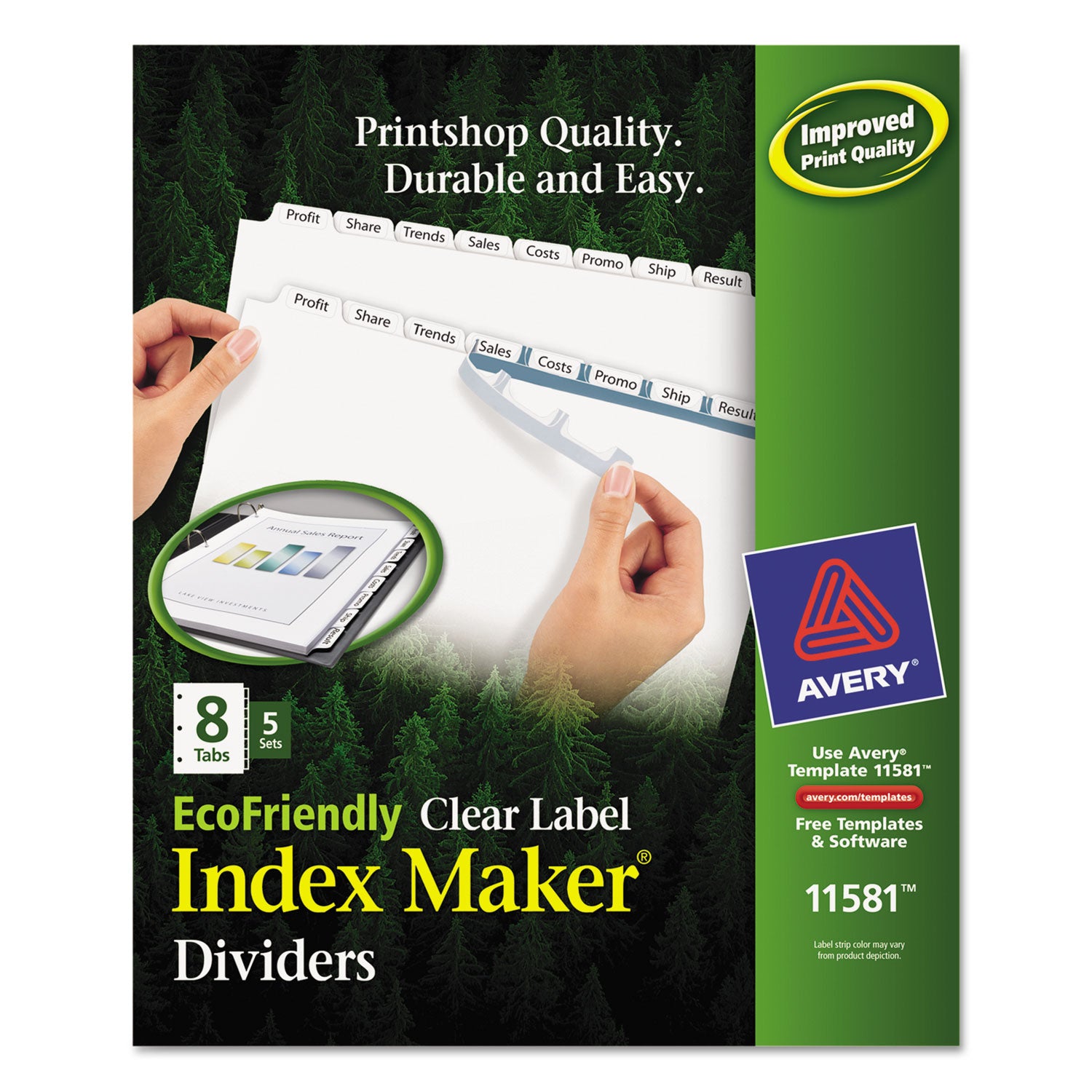 Index Maker EcoFriendly Print and Apply Clear Label Dividers with White Tabs, 8-Tab, 11 x 8.5, White, 5 Sets -