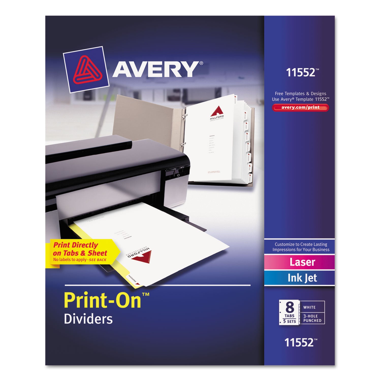 Customizable Print-On Dividers, 3-Hole Punched, 8-Tab, 11 x 8.5, White, 5 Sets -