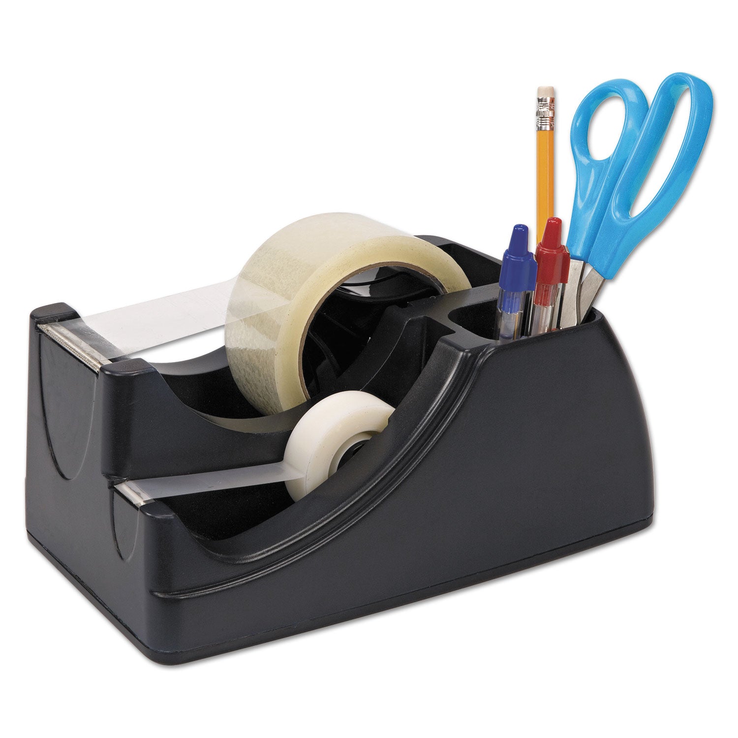 Recycled 2-in-1 Heavy Duty Tape Dispenser, 1" and 3" Cores, Plastic, Black -