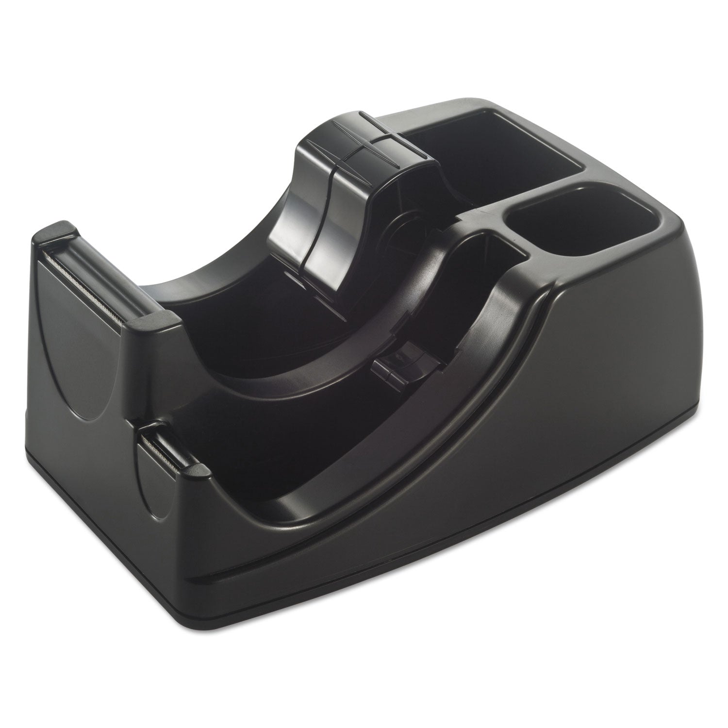 Recycled 2-in-1 Heavy Duty Tape Dispenser, 1" and 3" Cores, Plastic, Black -