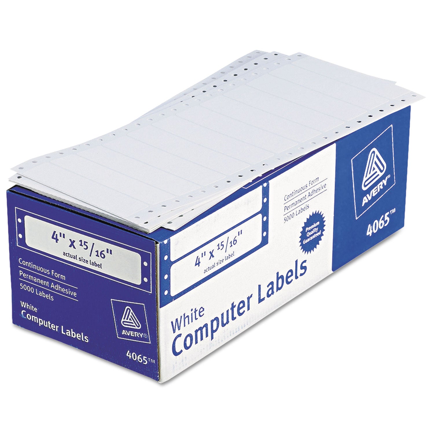 Dot Matrix Printer Mailing Labels, Pin-Fed Printers, 0.94 x 4, White, 5,000/Box -