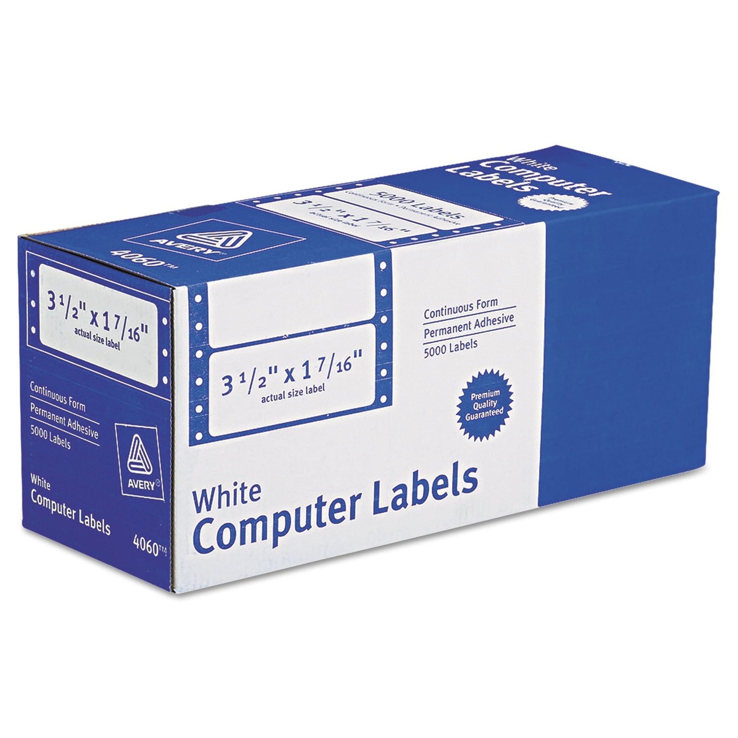 Dot Matrix Printer Mailing Labels, Pin-Fed Printers, 1.44 x 3.5, White, 5,000/Box -