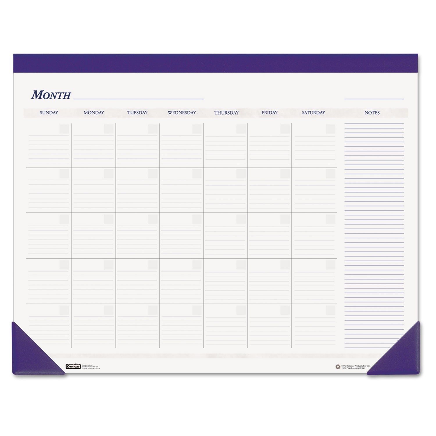 Recycled Nondated Desk Pad Calendar, 22 x 17, White/Blue Sheets, Blue Binding, Blue Corners, 12-Month (Jan to Dec): Undated -
