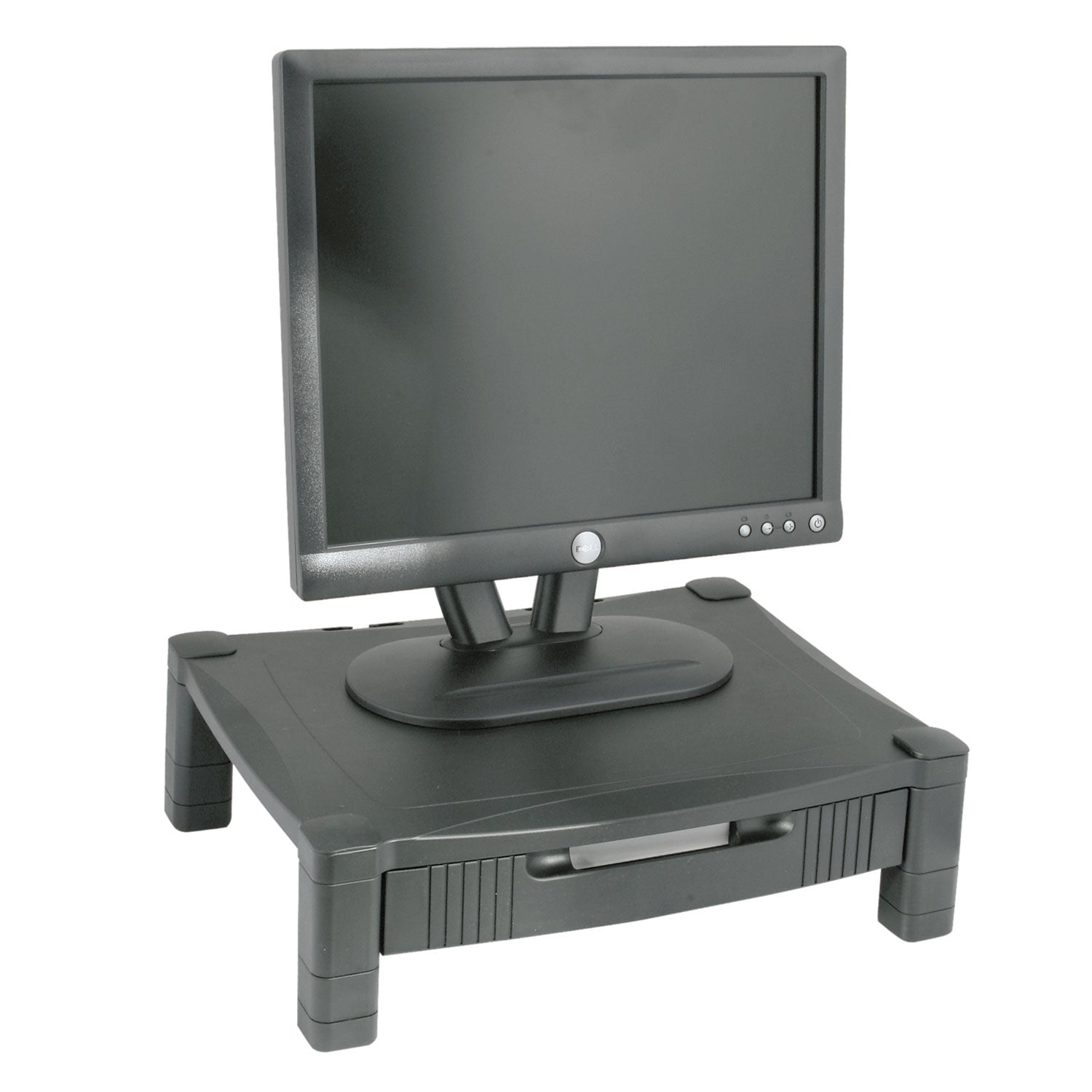 Monitor Stand with Drawer, 17" x 13.25" x 3" to 6.5", Black, Supports 50 lbs -