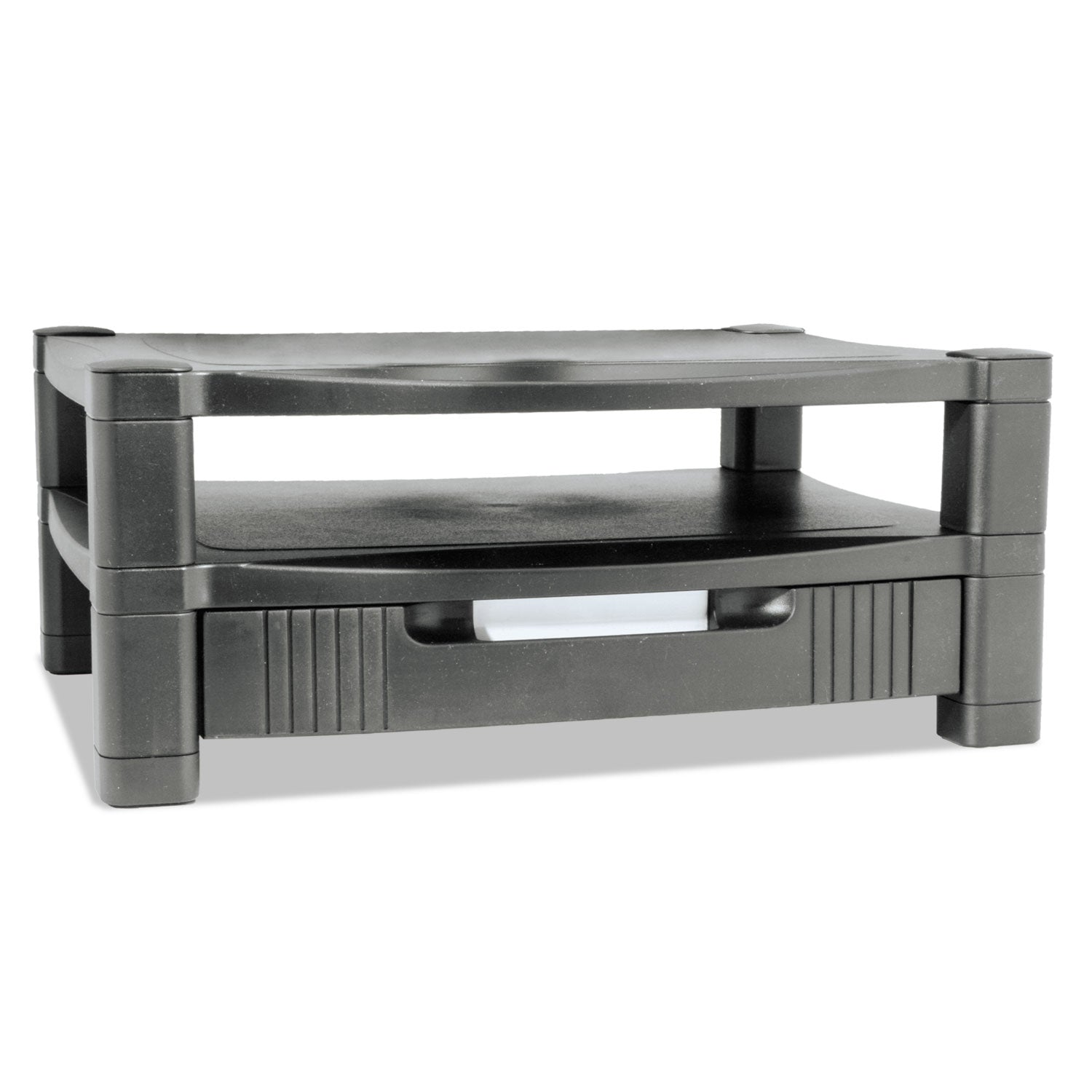 Two-Level Monitor Stand, 17" x 13.25" x 3.5" to 7", Black, Supports 50 lbs -