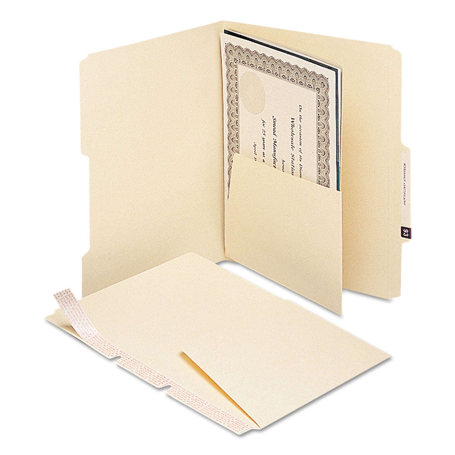 Self-Adhesive Folder Dividers with 5.5" Pockets for Top/End Tab Folders, 1 Fastener, Letter Size, Manila, 25/Pack -
