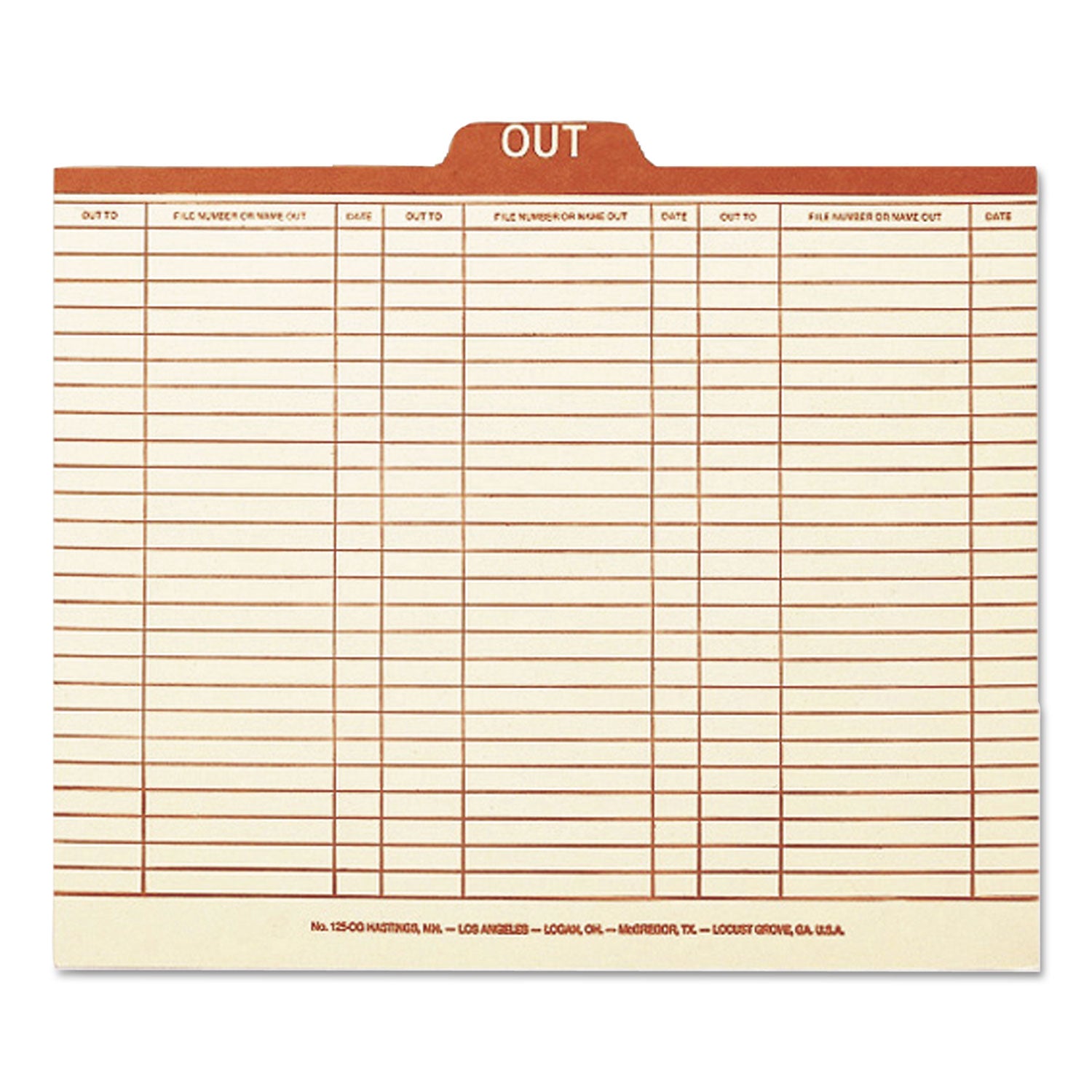 Manila Out Guides, Printed Form Style, 1/5-Cut Top Tab, Out, 8.5 x 11, Manila, 100/Box -