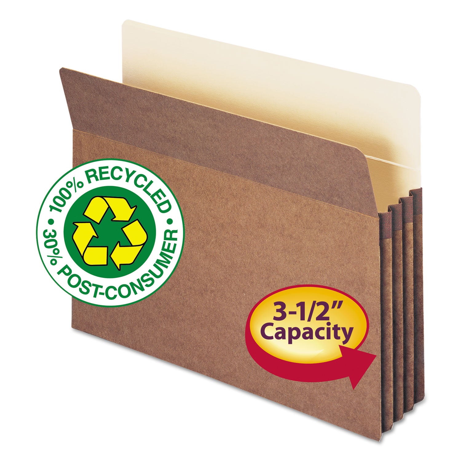 Recycled Top Tab File Pockets, 3.5" Expansion, Letter Size, Redrope, 25/Box -