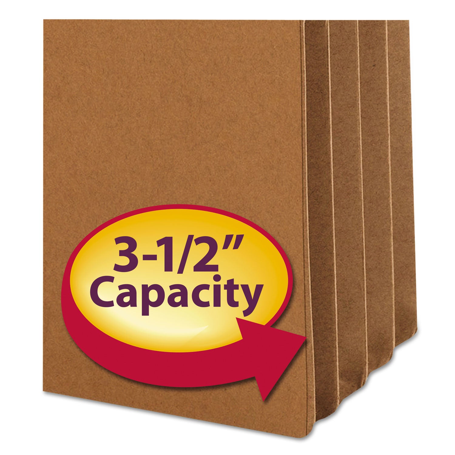 Redrope Drop Front File Pockets with 2/5-Cut Guide Height Tabs, 3.5" Expansion, Letter Size, Redrope, 25/Box -