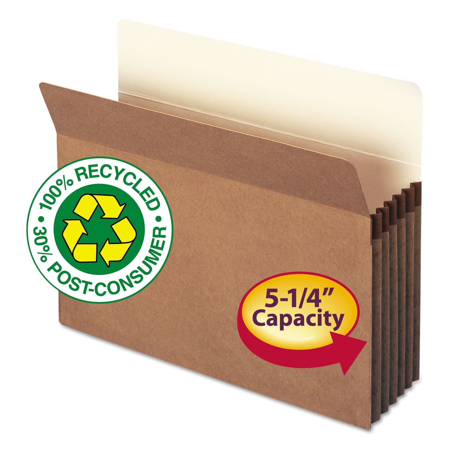Recycled Top Tab File Pockets, 5.25" Expansion, Letter Size, Redrope, 10/Box -