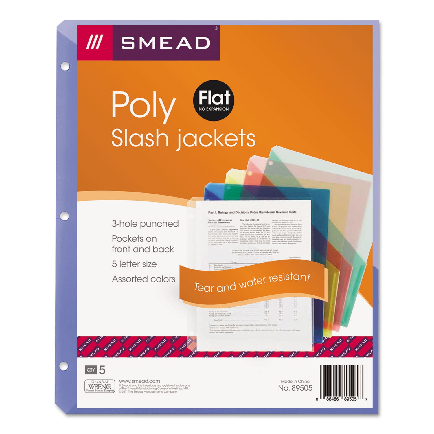 Organized Up Poly Slash Jackets, 2-Sections, Letter Size, Assorted Colors, 5/Pack -