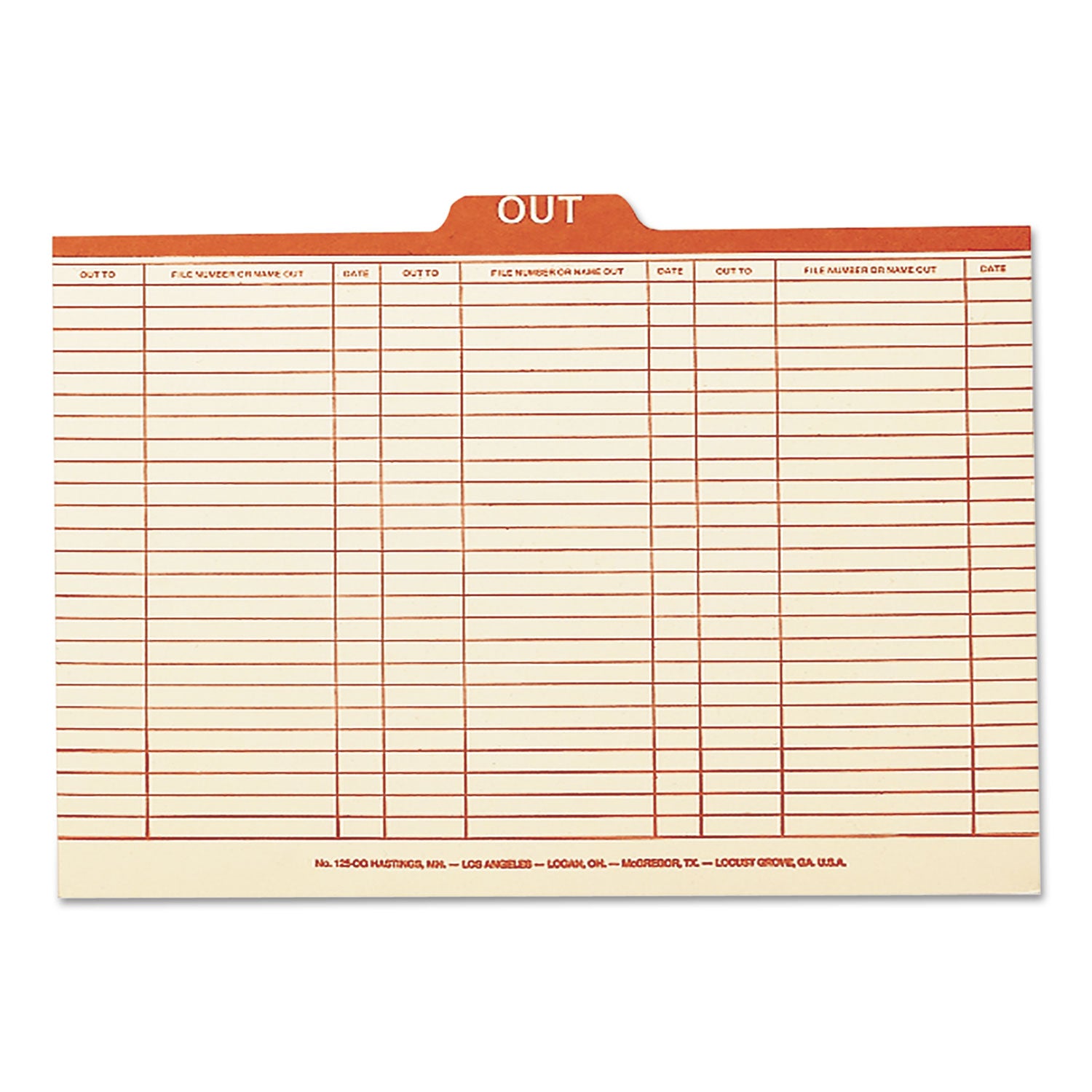 Manila Out Guides, Printed Form Style, 1/5-Cut Top Tab, Out, 8.5 X 14, Manila, 100/box -