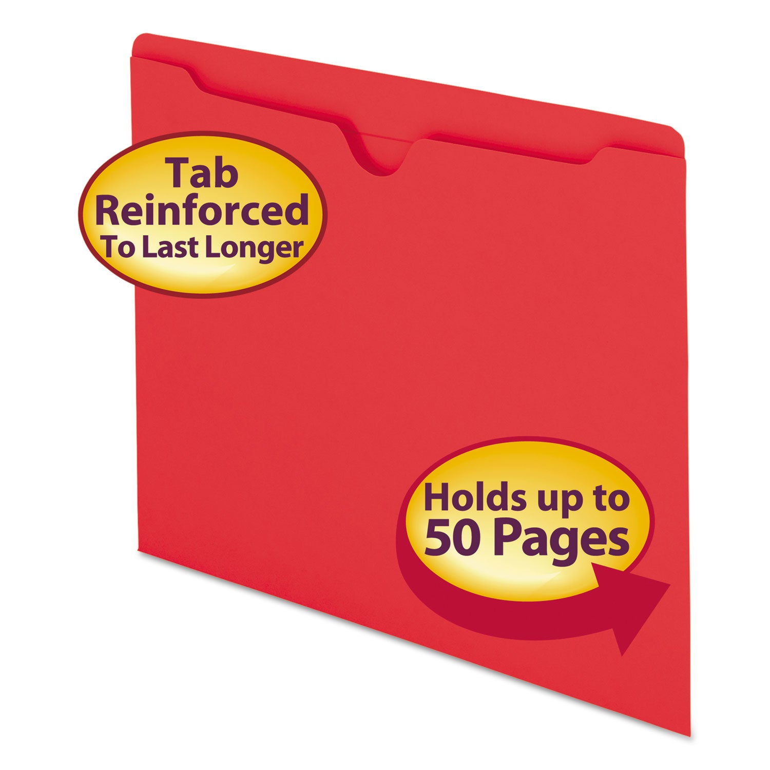 Colored File Jackets with Reinforced Double-Ply Tab, Straight Tab, Letter Size, Red, 100/Box -