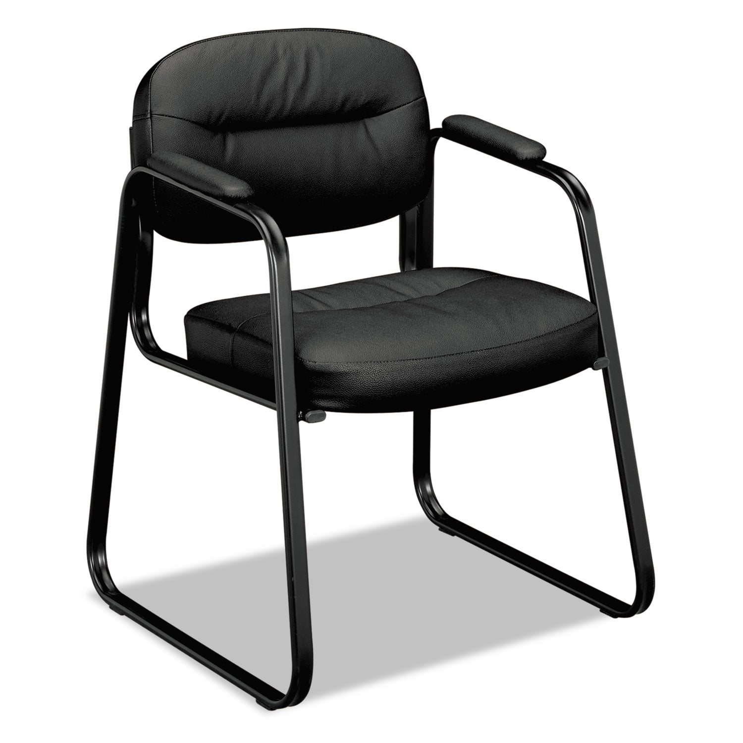 HVL653 SofThread Bonded Leather Guest Chair, 22.25" x 23" x 32", Black Seat, Black Back, Black Base -