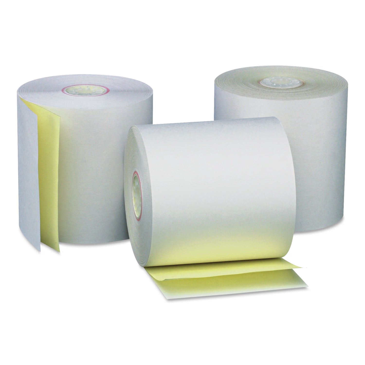 Carbonless Paper Rolls, 0.44" Core, 3" x 90 ft, White/Canary, 50/Carton -