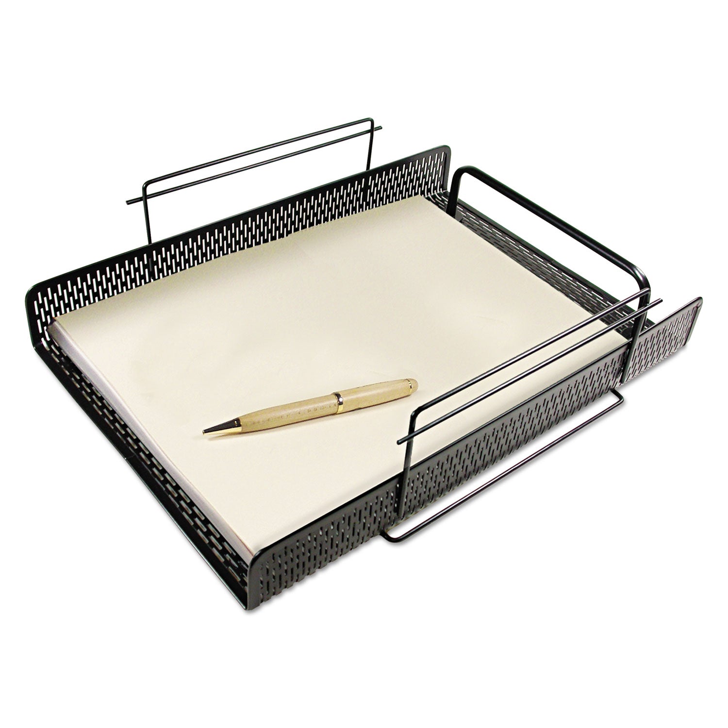 Urban Collection Punched Metal Letter Tray, 1 Section, Letter Size Files, 10" x 13.75" x 3.5", Black -