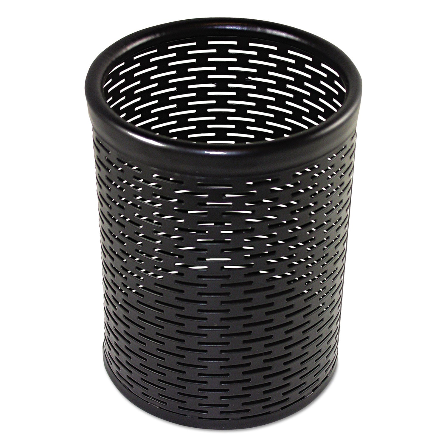 Urban Collection Punched Metal Pencil Cup, 3.5" Diameter x 4.5"h, Black -