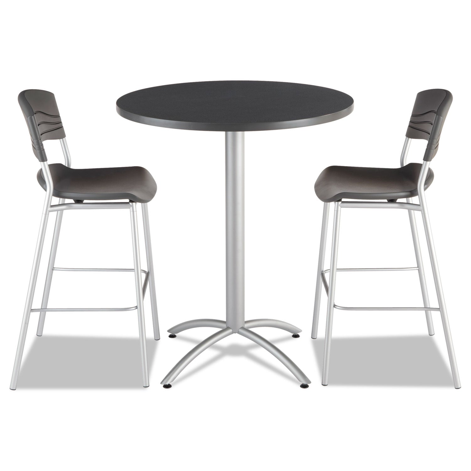 CafeWorks Table, Bistro-Height, Round, 36" x 42", Graphite Granite Top, Silver Base -