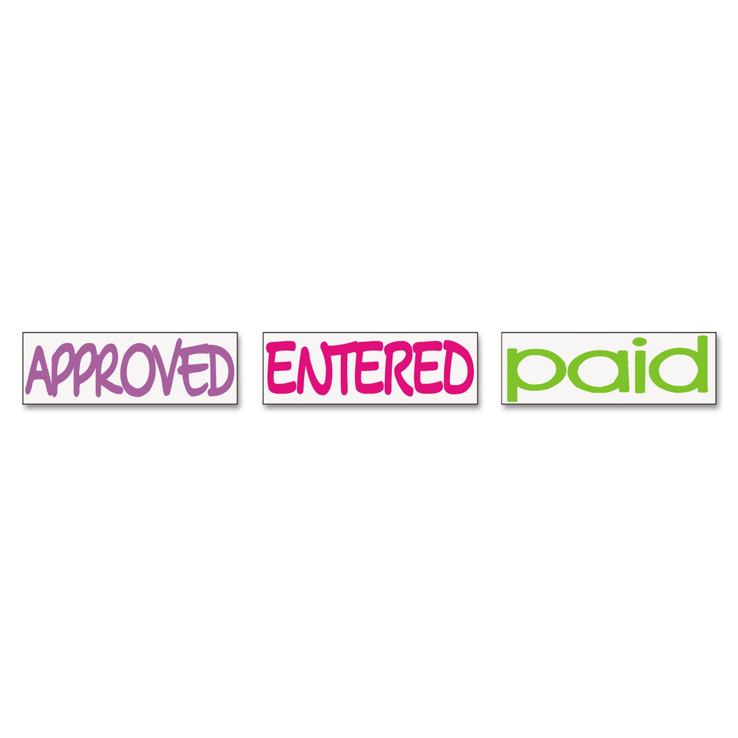 Interlocking Stack Stamp, APPROVED, ENTERED, PAID, 1.81" x 0.63", Assorted Fluorescent Ink -