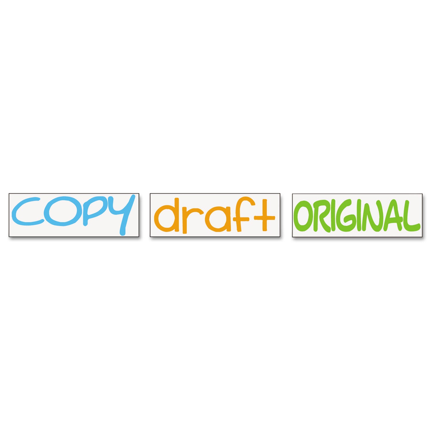 Interlocking Stack Stamp, COPY, DRAFT, ORIGINAL, 1.81" x 0.63", Assorted Fluorescent Ink -