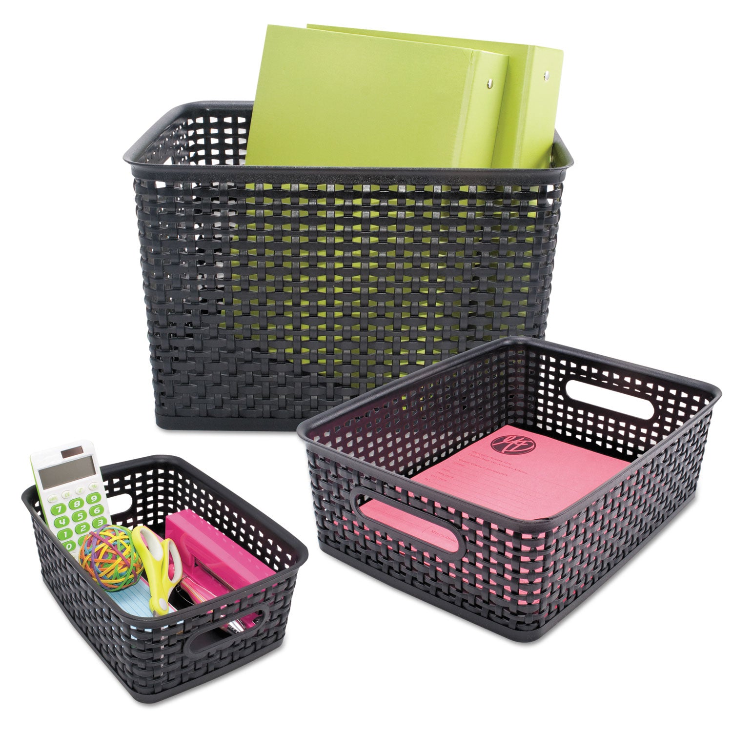 Weave Bins, 9.88 x 7.38 x 4, Black, 3/Pack -