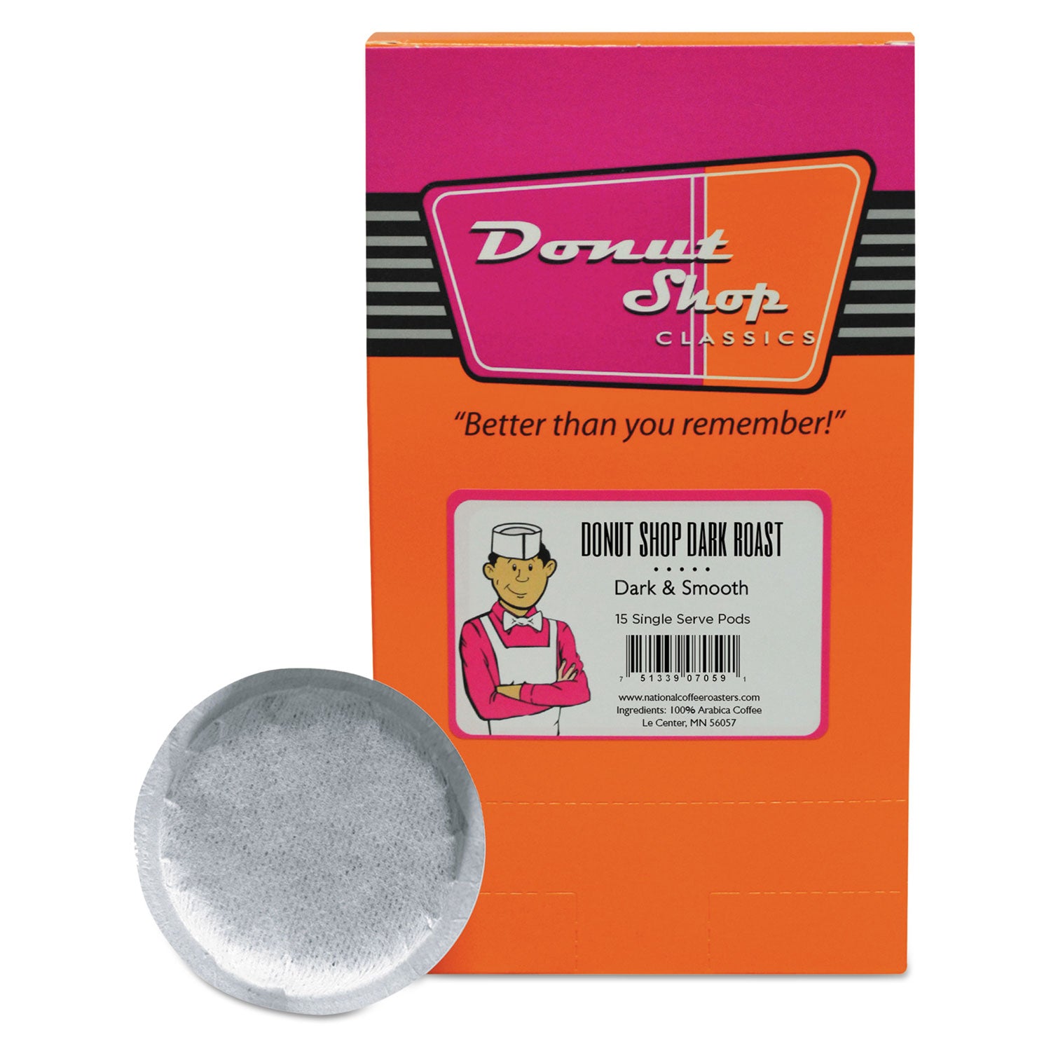Donut Shop Coffee Pods, Dark Roast, 15/Box -
