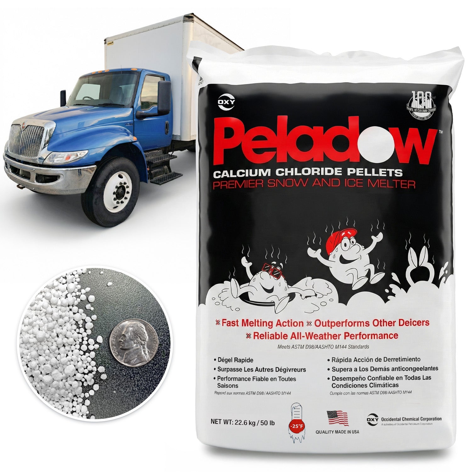 Peladow Calcium Chloride Pellets Snow and Ice Melter 50lb (1 Truck)
