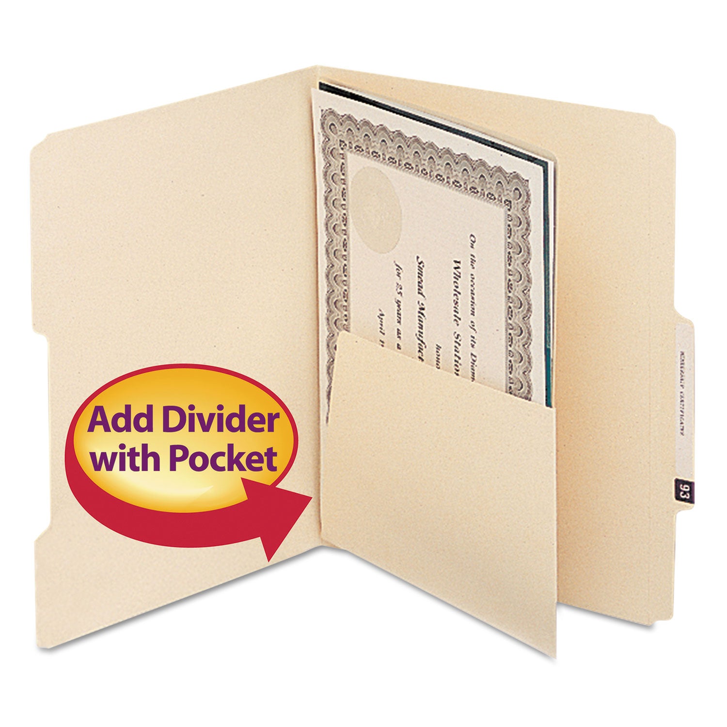 Self-Adhesive Folder Dividers with 5.5" Pockets for Top/End Tab Folders, 1 Fastener, Letter Size, Manila, 25/Pack -