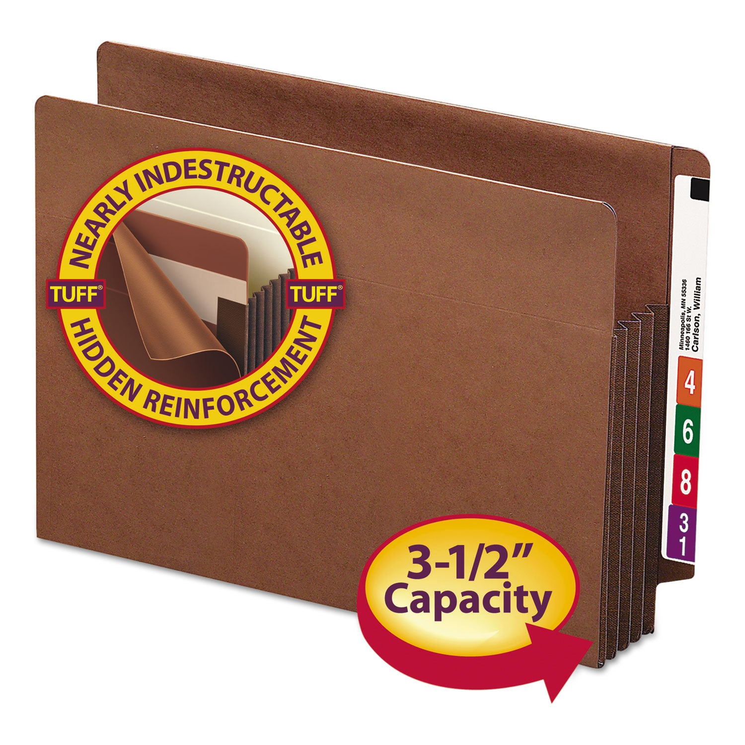 Heavy-Duty Redrope End Tab TUFF Pockets, 3.5" Expansion, Letter Size, Redrope, 10/Box -