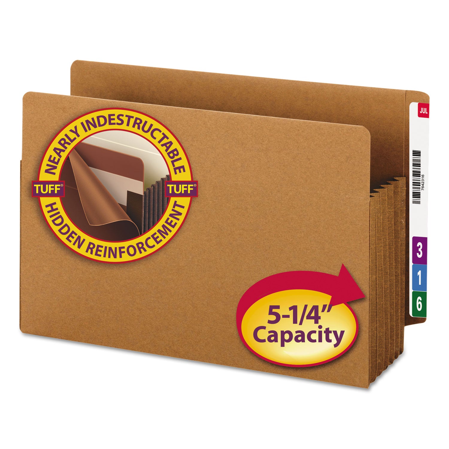 Heavy-Duty Redrope End Tab TUFF Pockets, 5.25" Expansion, Legal Size, Redrope, 10/Box -