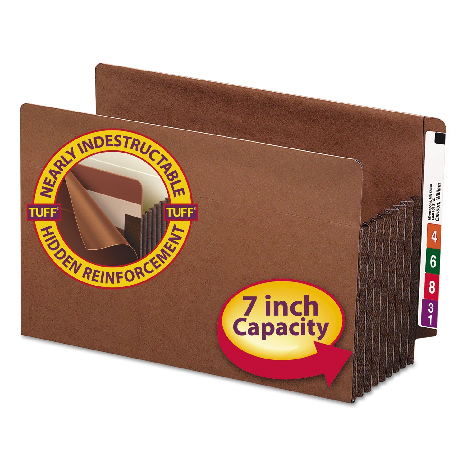 Heavy-Duty Redrope End Tab TUFF Pockets, 7" Expansion, Legal Size, Redrope, 5/Box -