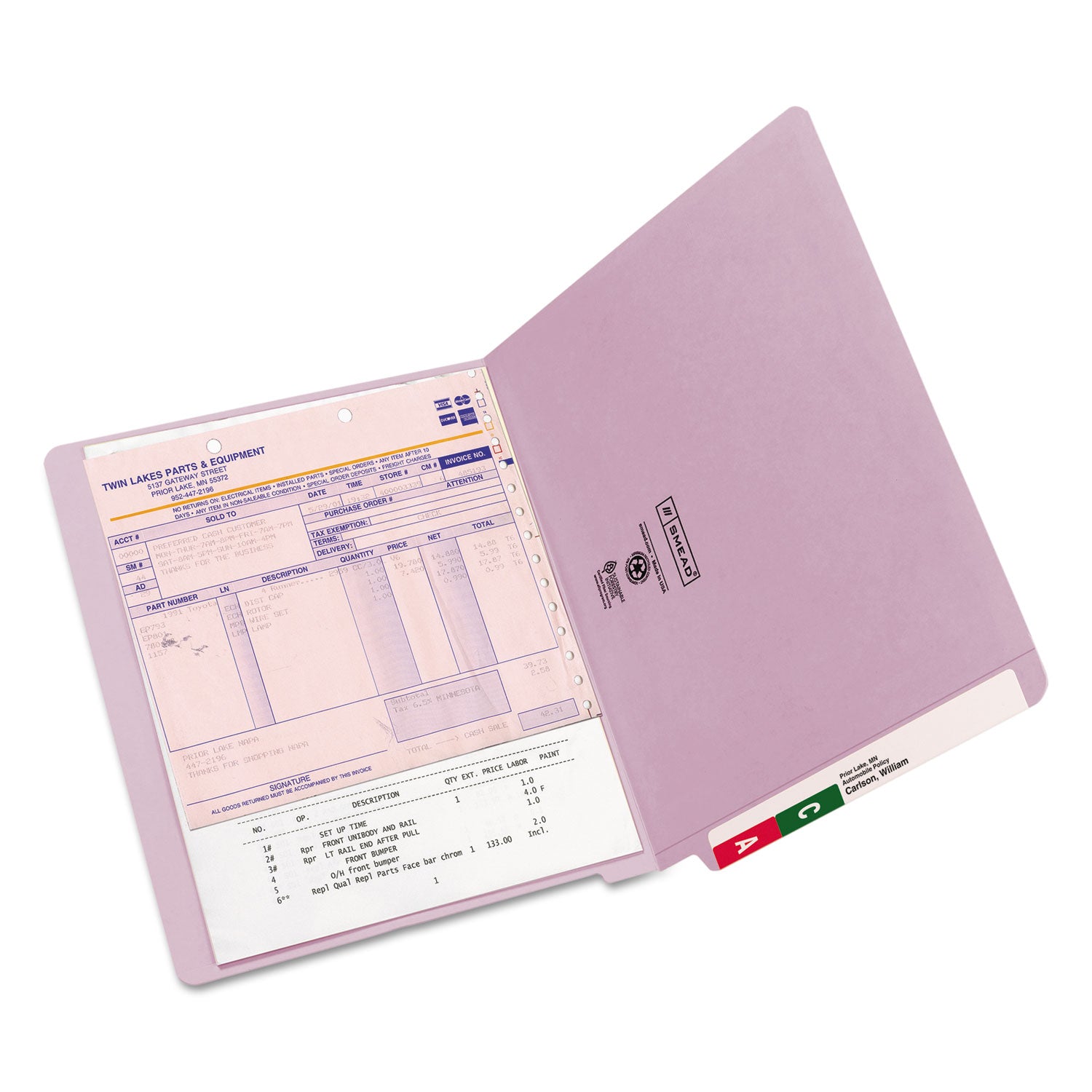 Shelf-Master Reinforced End Tab Colored Folders, Straight Tabs, Letter Size, 0.75" Expansion, Lavender, 100/Box -
