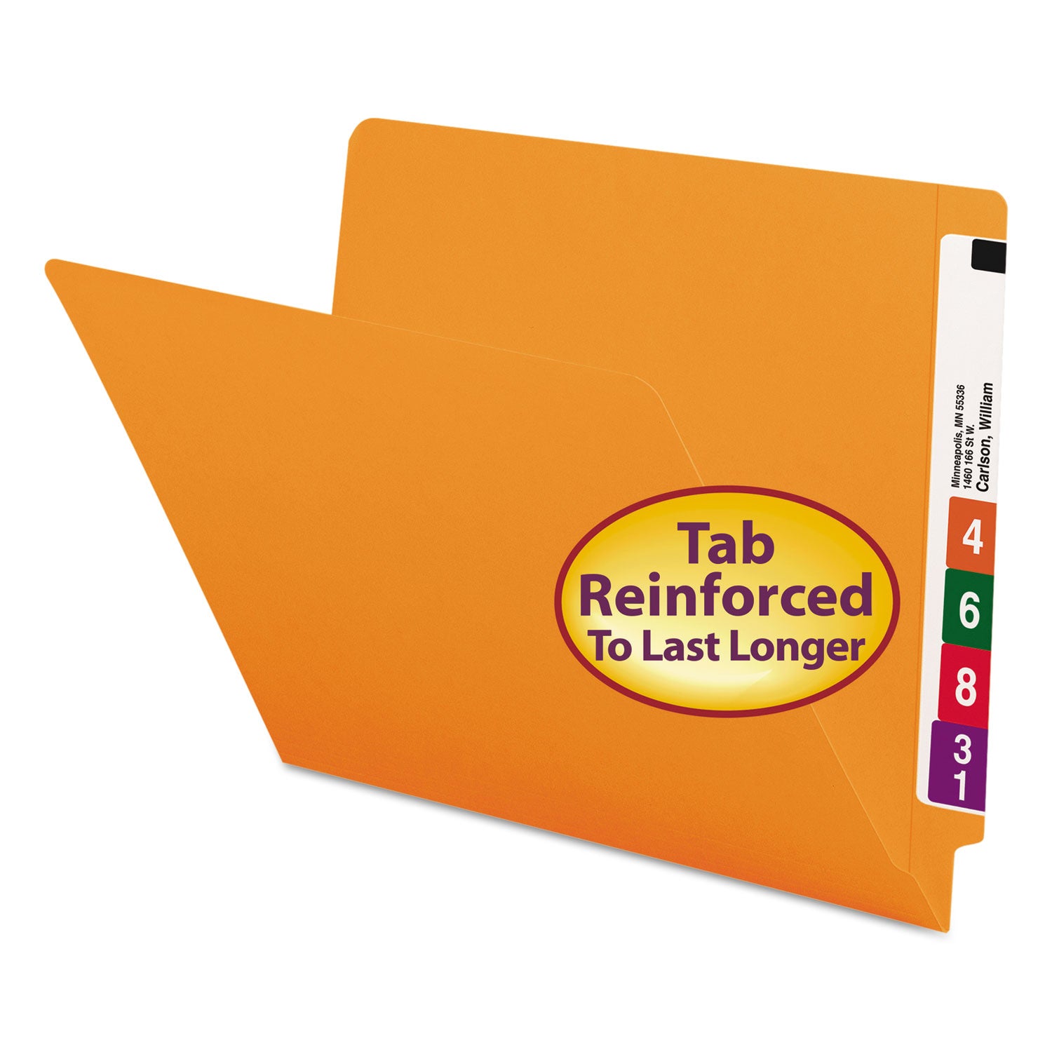 Shelf-Master Reinforced End Tab Colored Folders, Straight Tabs, Letter Size, 0.75" Expansion, Orange, 100/Box -
