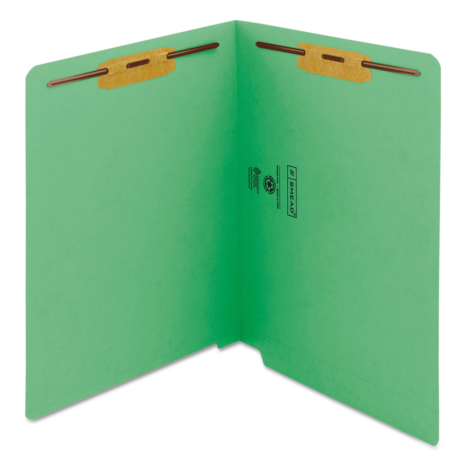 Heavyweight Colored End Tab Fastener Folders, 0.75" Expansion, 2 Fasteners, Letter Size, Green Exterior, 50/Box -