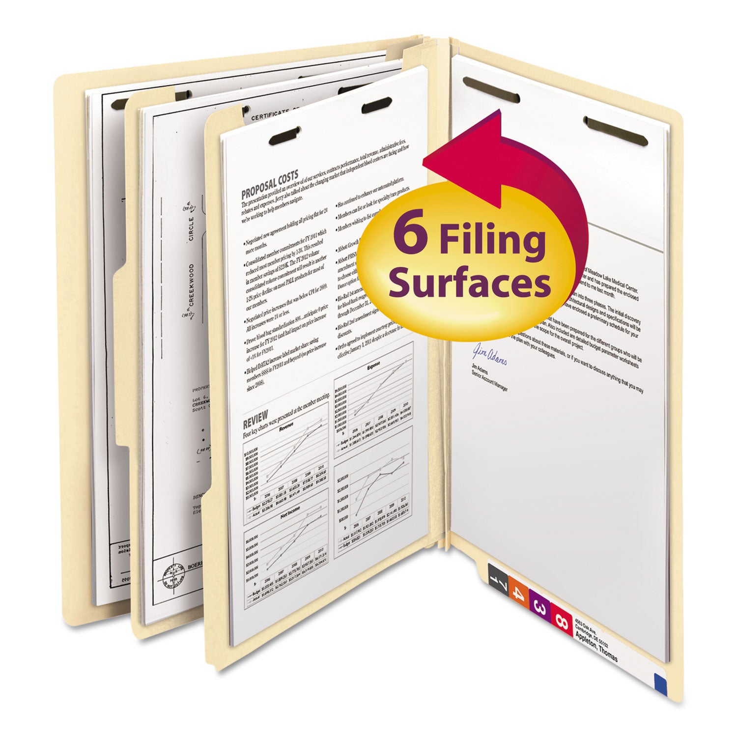 Manila End Tab Classification Folders, 2" Expansion, 2 Dividers, 6 Fasteners, Letter Size, Manila Exterior, 10/Box -