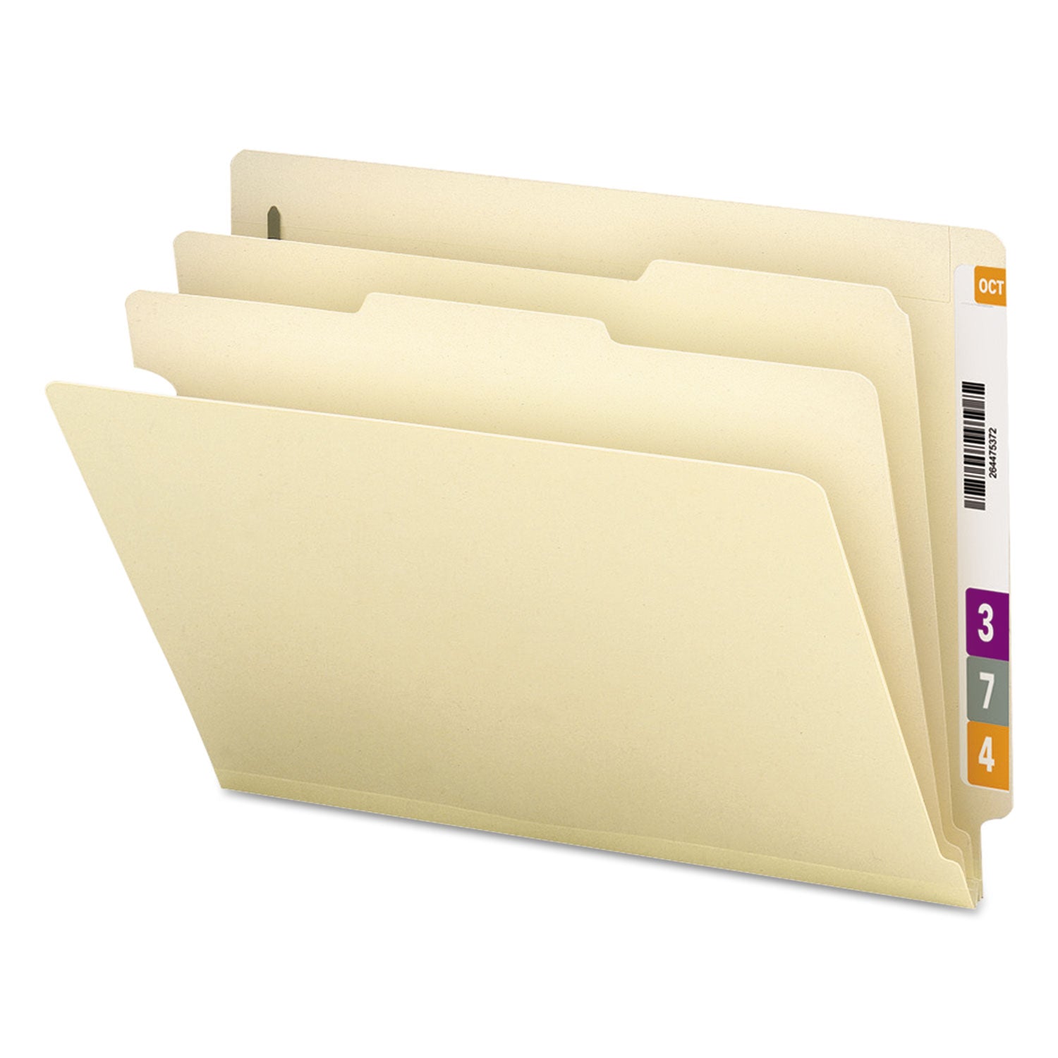 Manila End Tab Classification Folders, 2" Expansion, 2 Dividers, 6 Fasteners, Letter Size, Manila Exterior, 10/Box -