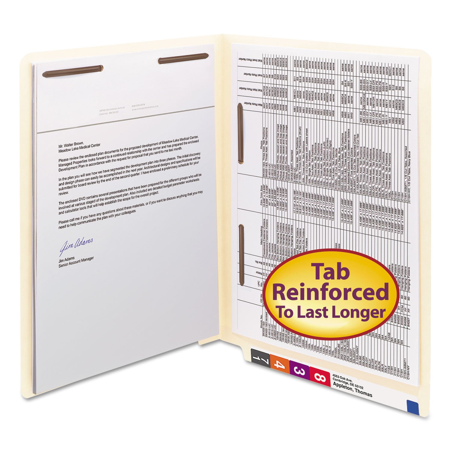 End Tab Fastener Folders with Reinforced Straight Tabs, 11-pt Manila, 2 Fasteners: Top/Side, Letter Size, Manila, 50/Box -