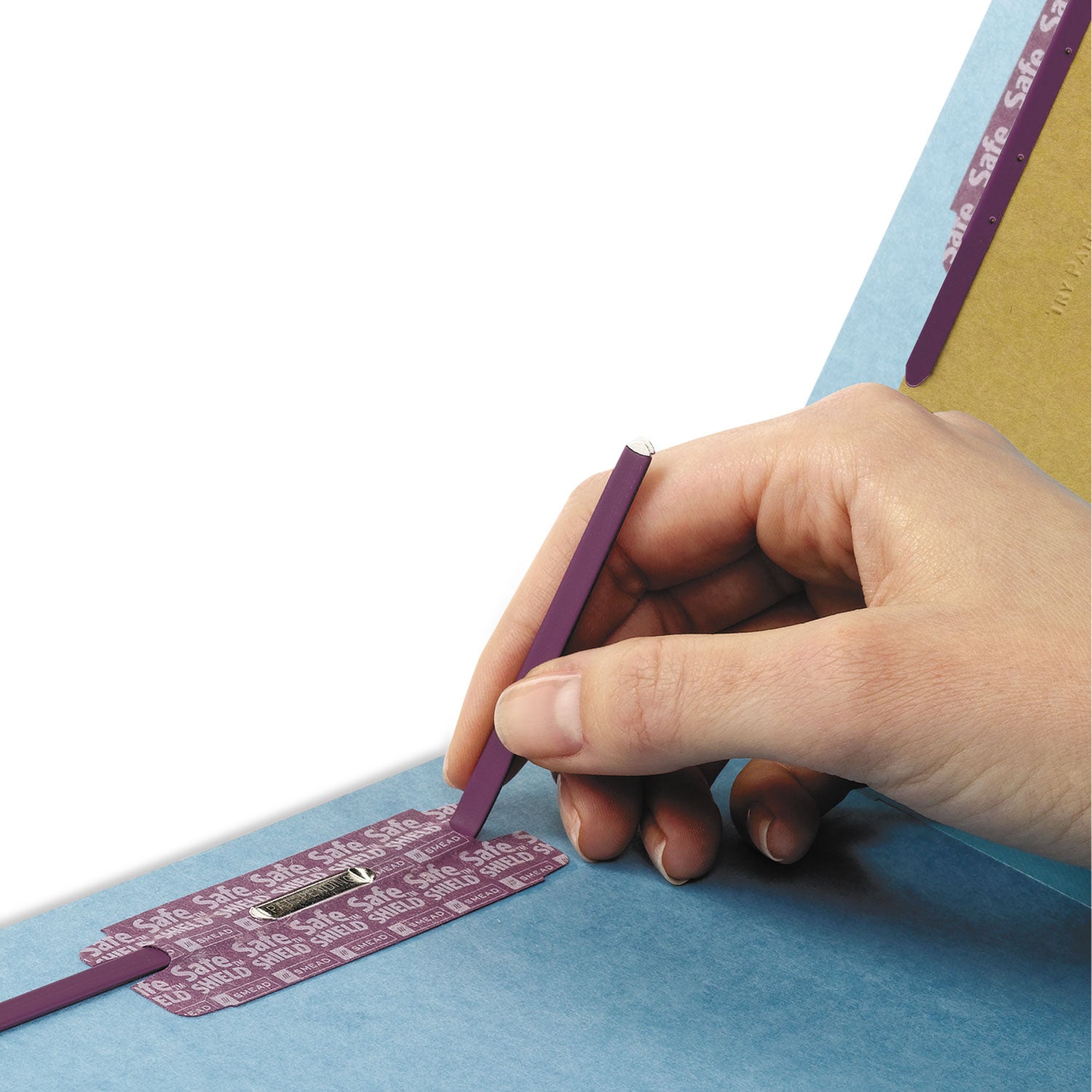 End Tab Pressboard Classification Folders, Six SafeSHIELD Fasteners, 2" Expansion, 2 Dividers, Legal Size, Blue, 10/Box -