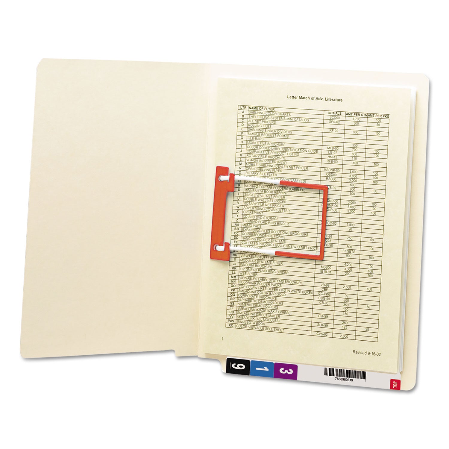 Heavyweight Manila Reinforced End Tab U-Clip Fastener Folders, 0.75" Expansion, 1 Fastener, Letter Size, Manila, 50/Box -