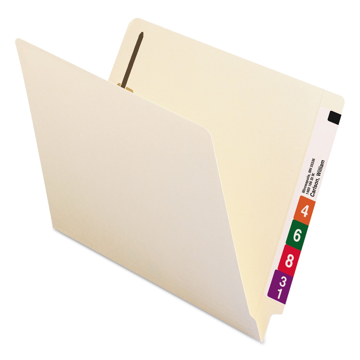 Reinforced End Tab Fastener Folders, Antimicrobial Protection, 0.75" Expansion, 2 Fasteners, Letter Size, Manila, 50/Box -