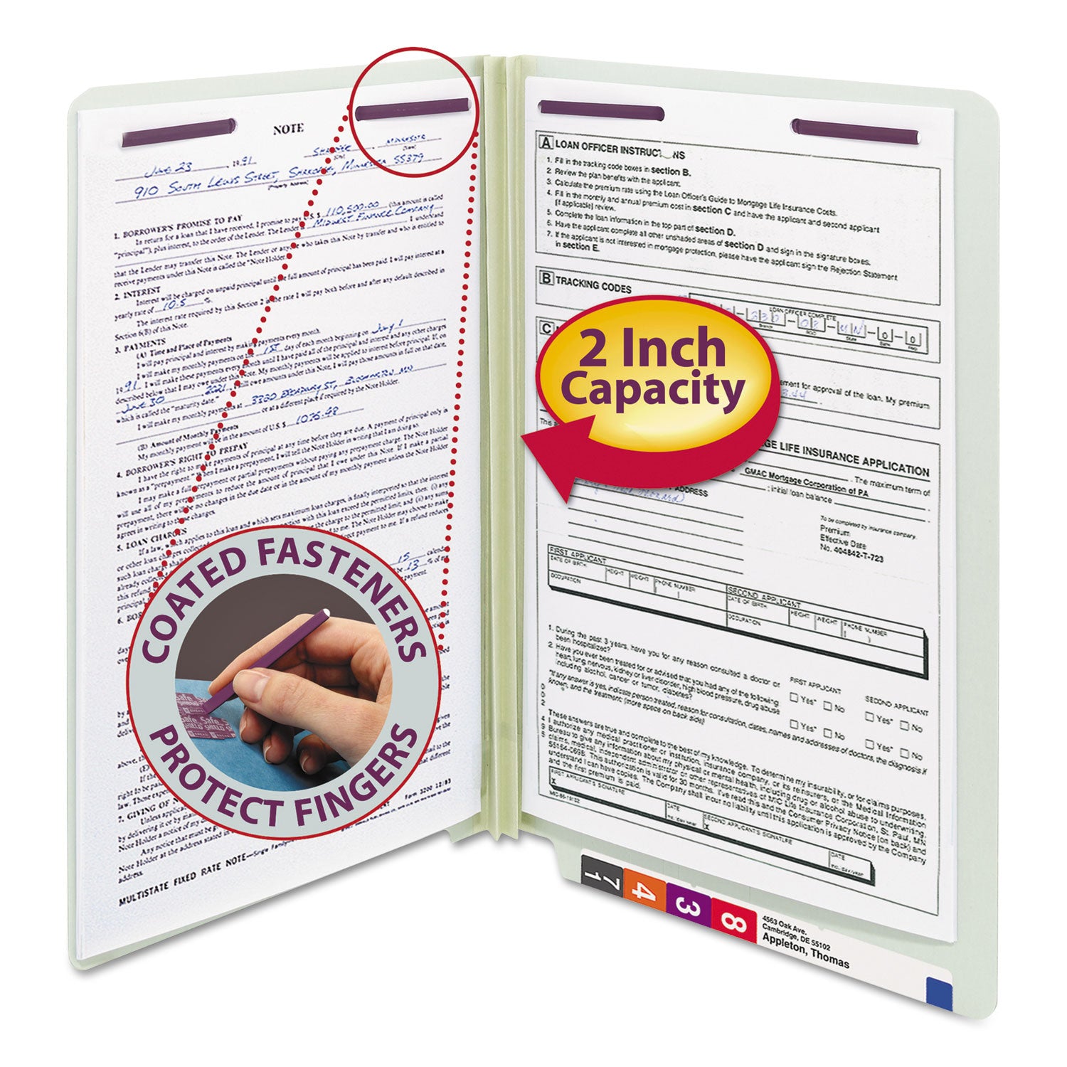 End Tab Pressboard Classification Folders, Two SafeSHIELD Coated Fasteners, 2" Expansion, Legal Size, Gray-Green, 25/Box -